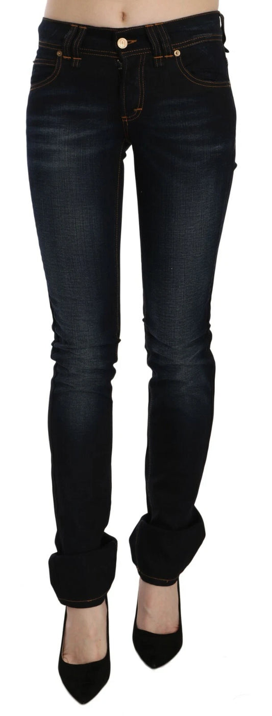 Pair of dark blue denim jeans on a mannequin