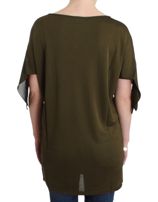Olive green long sleeve tunic with asymmetrical hemline