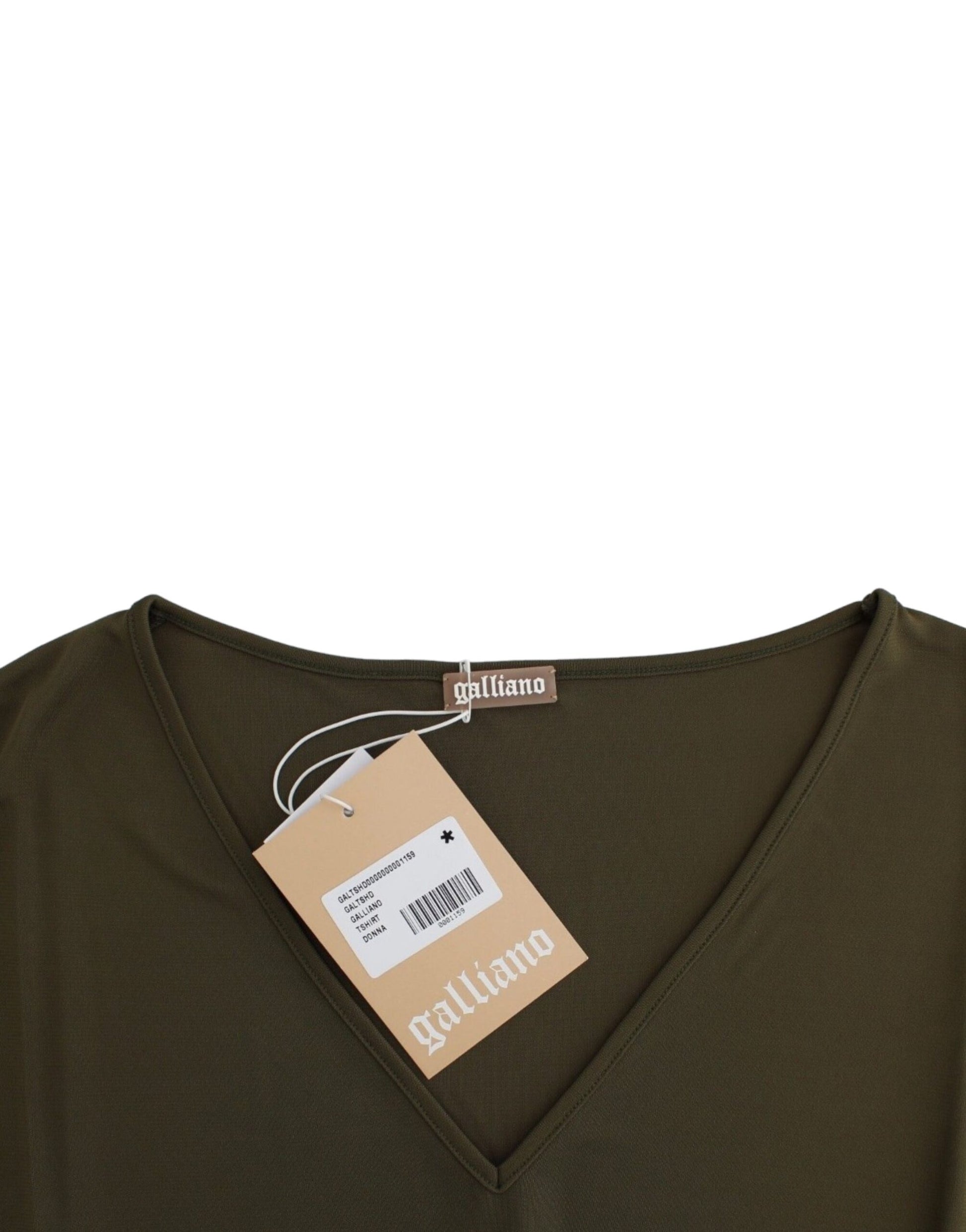 Brown v neck shirt on hanger with tag