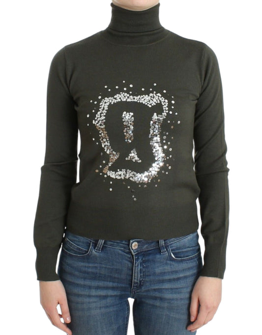 Black turtleneck sweater with sparkly design on front