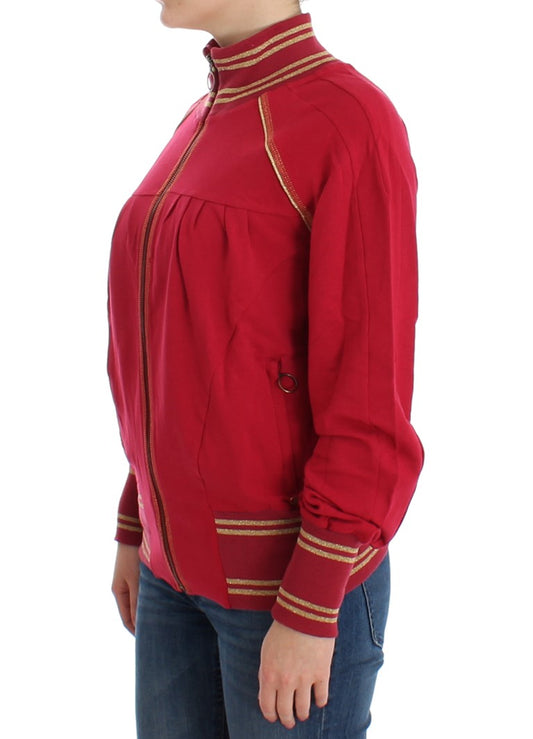 Red jacket with gold trim on sleeves
