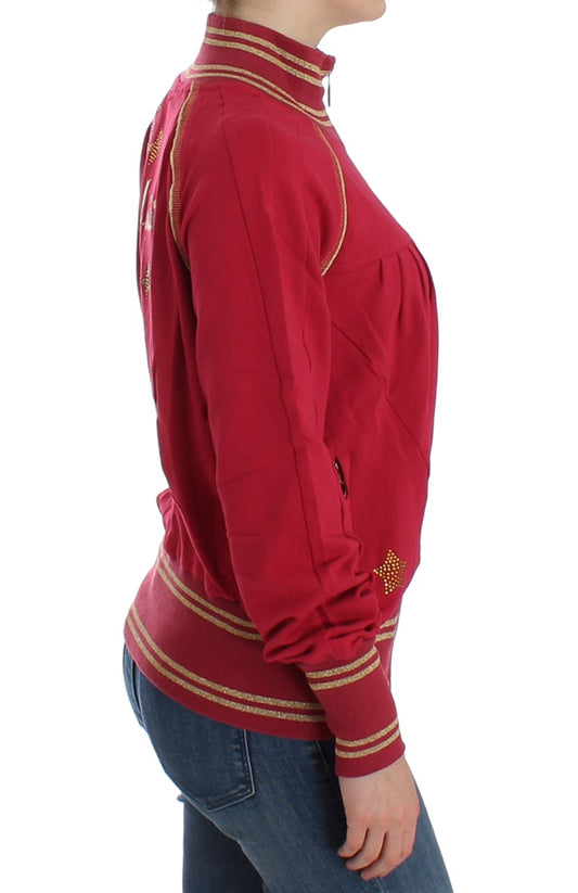 Red jacket with gold trim on woman's back