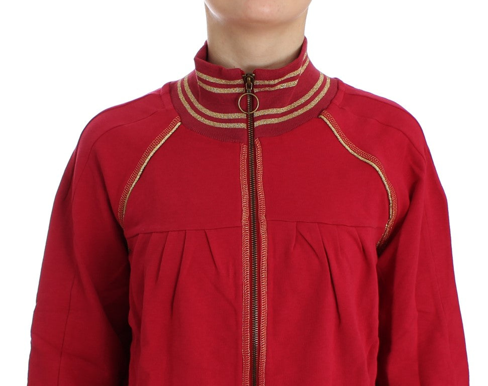 Red jacket with gold trim on neckline