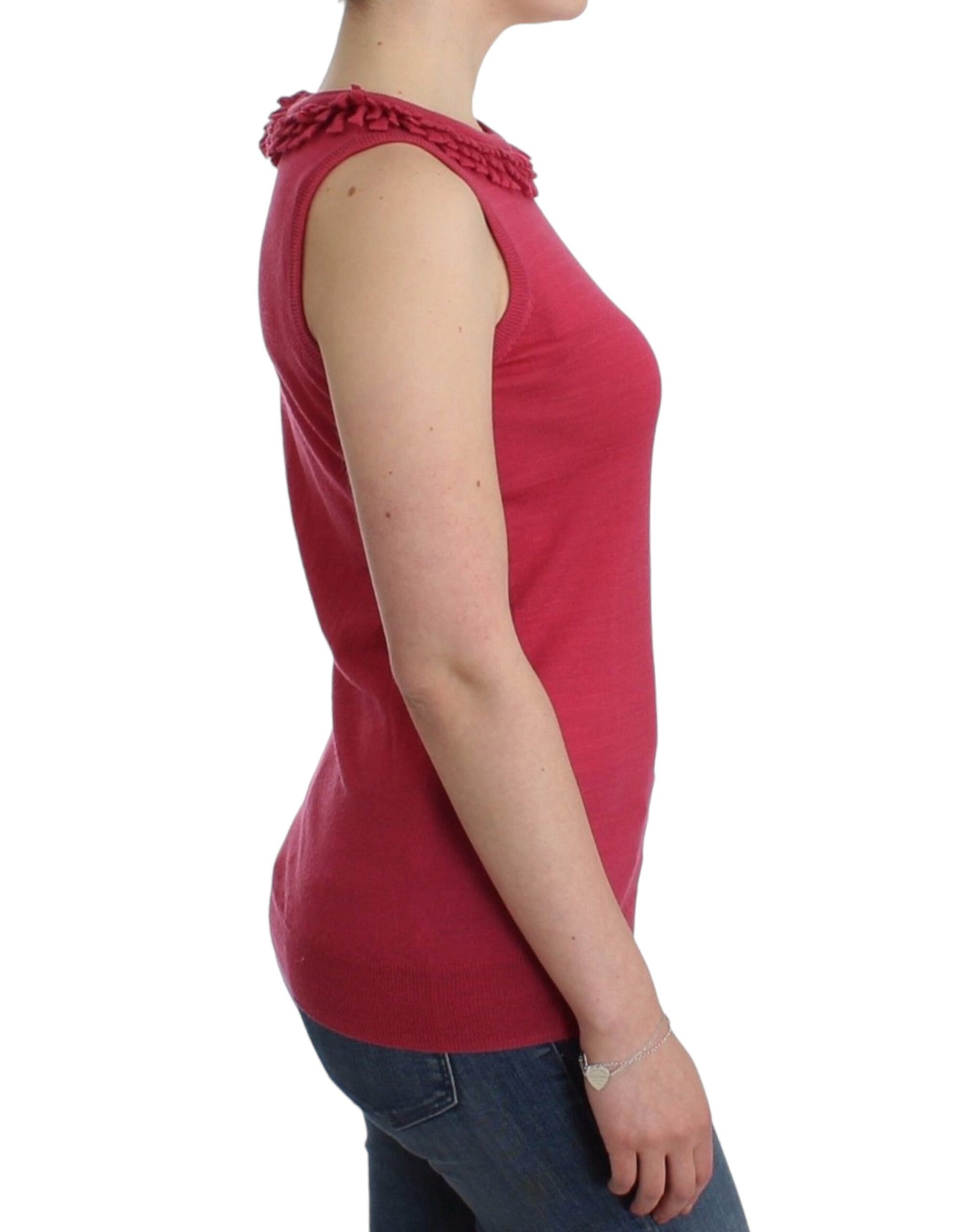 Woman wearing red top