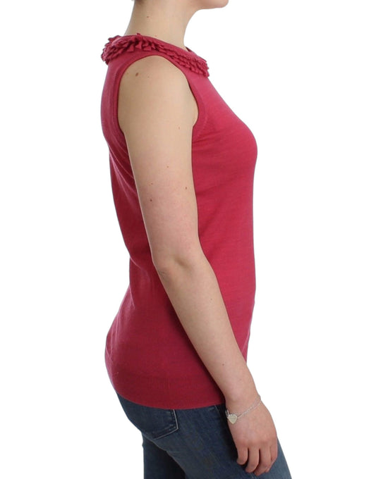 Woman wearing red top