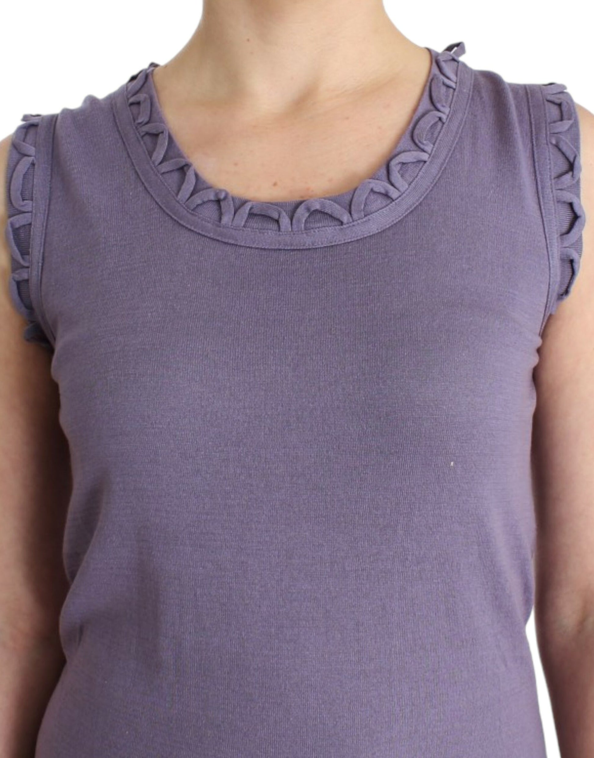 Purple short sleeve top with embroidered detailing