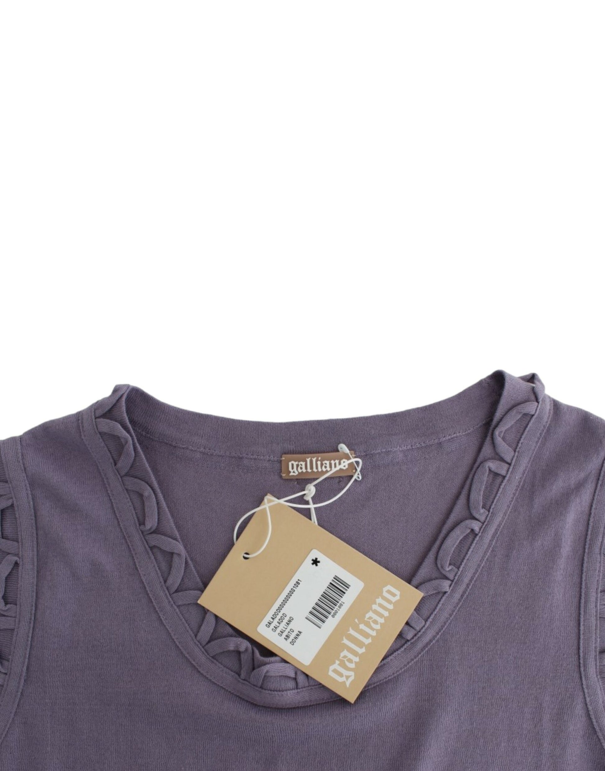 Purple v-neck shirt on hanger with tag