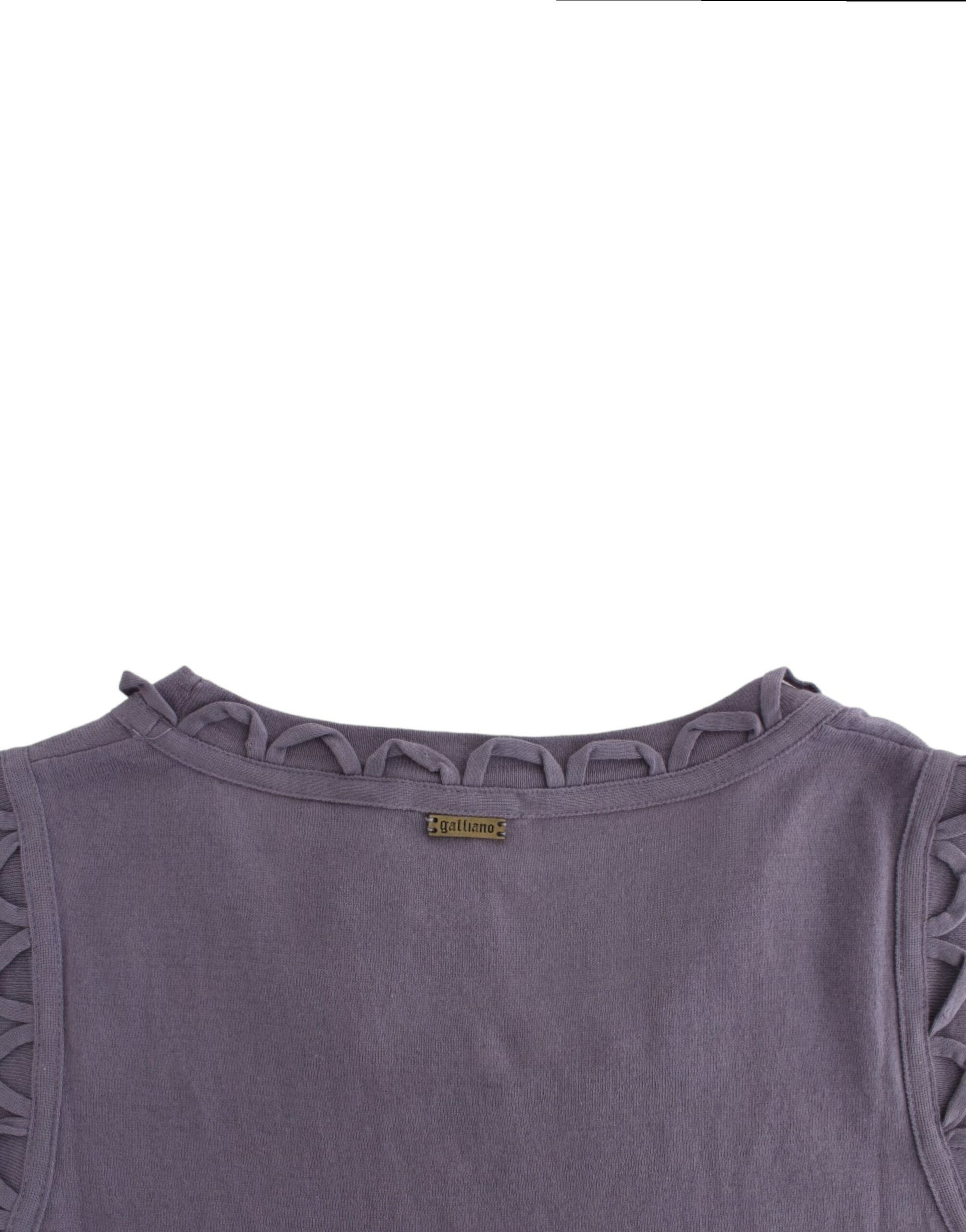 Purple knit vest with ruffled trim