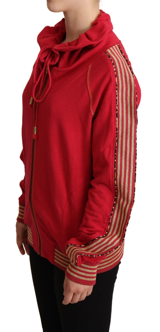 Red jacket with embroidered trim on sleeves