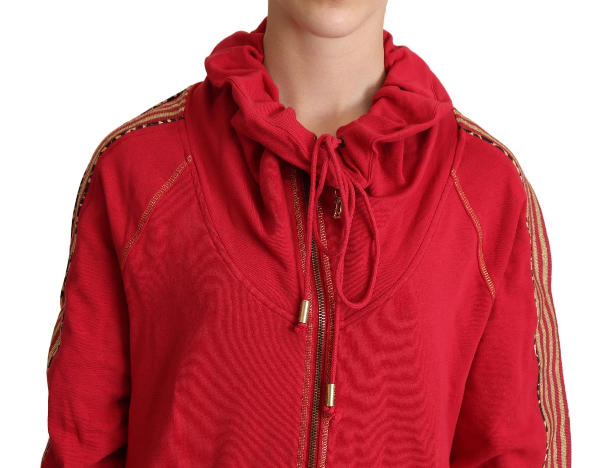 Red hooded sweatshirt with drawstrings