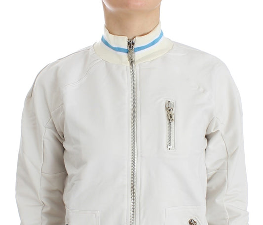 White leather jacket with zippered pockets