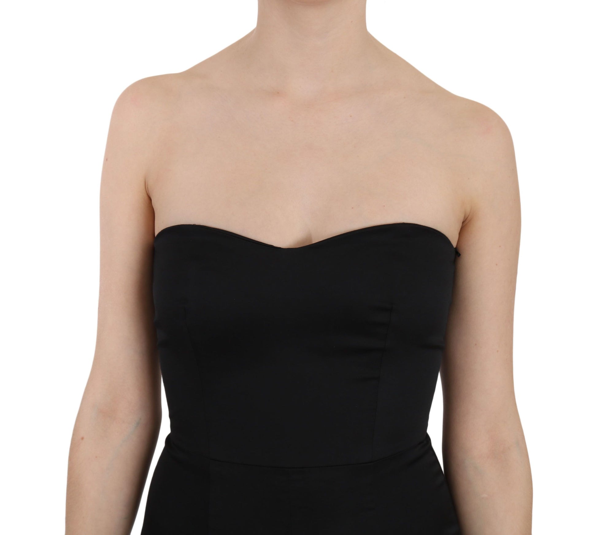 A black sequined flare ball gown dress with a deep neckline and short sleeves