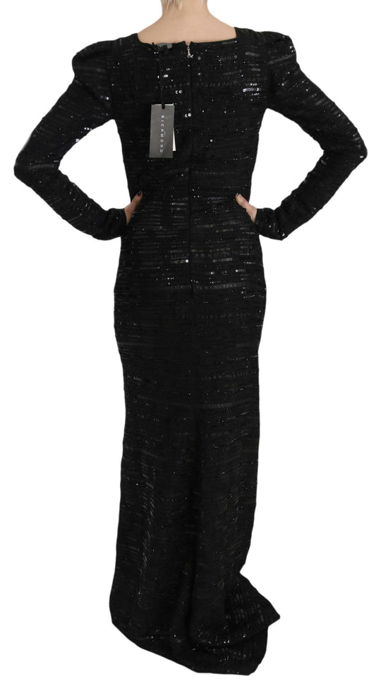 Long black sequined gown dress with long sleeves