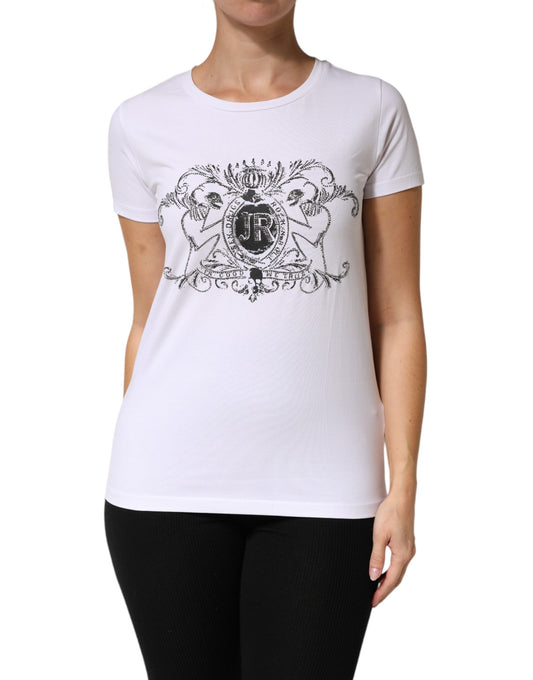 White t-shirt with black design on front