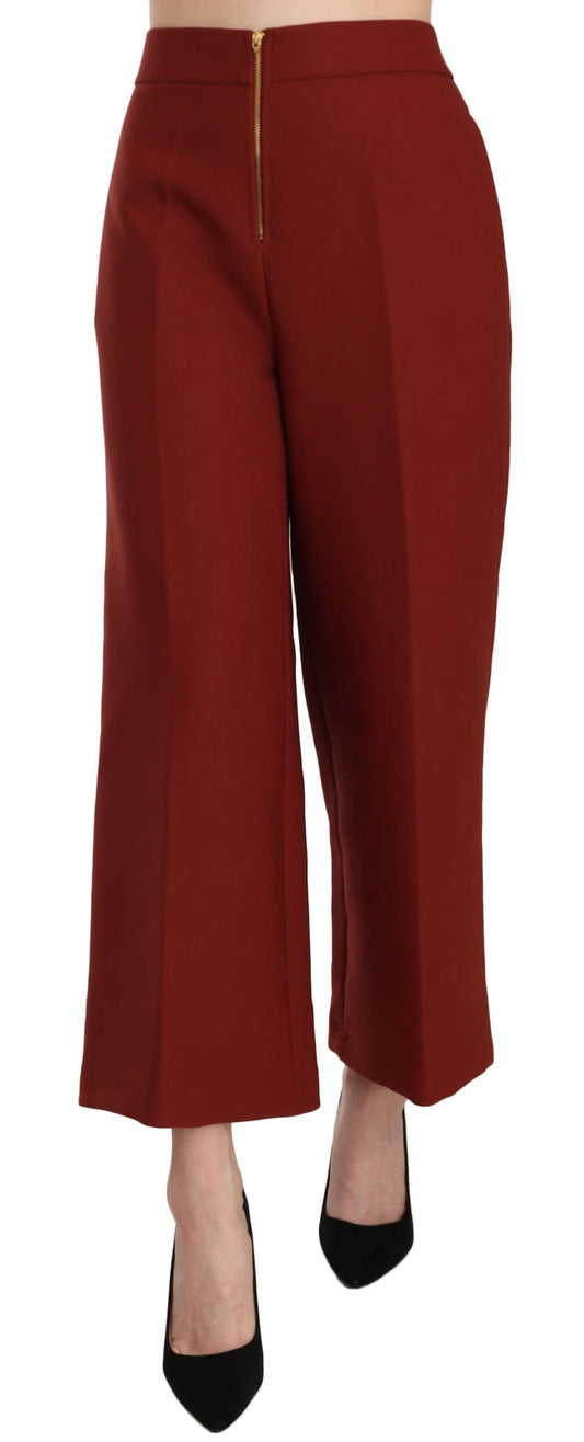 A pair of red high waist cropped flared dress pants