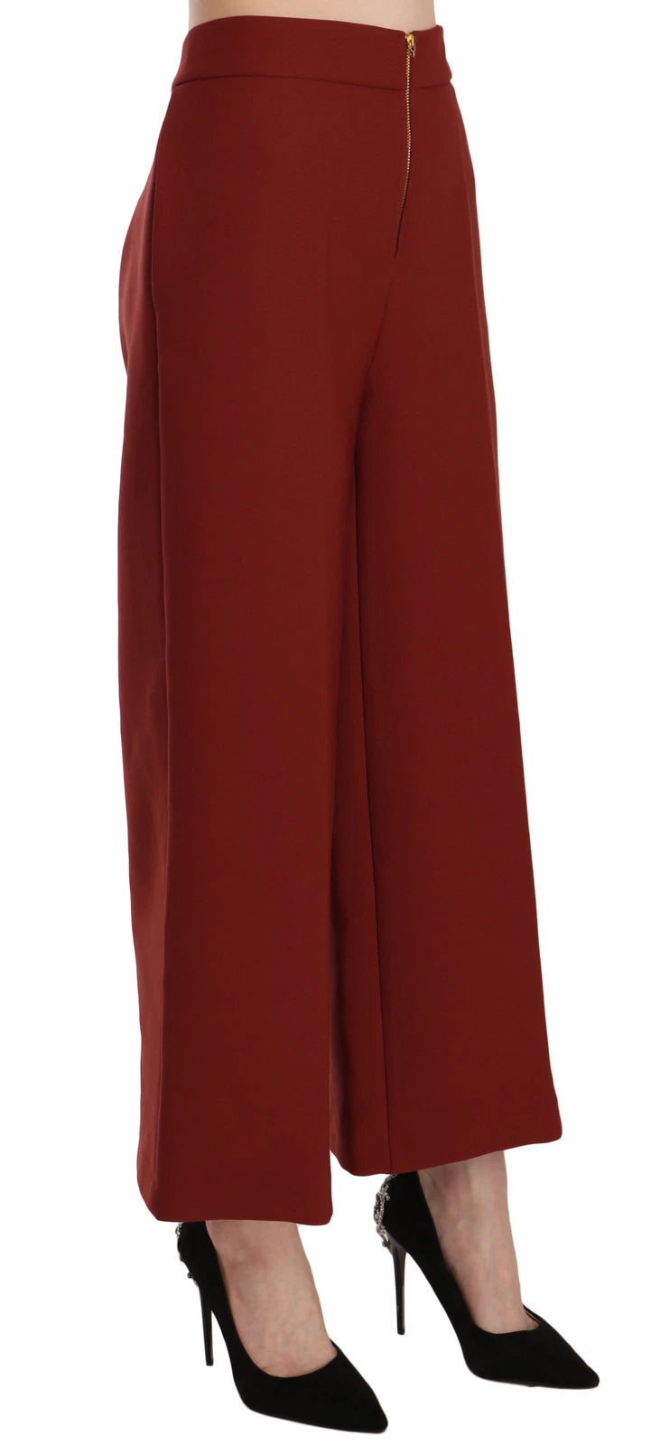 A pair of red high waist cropped flared dress pants