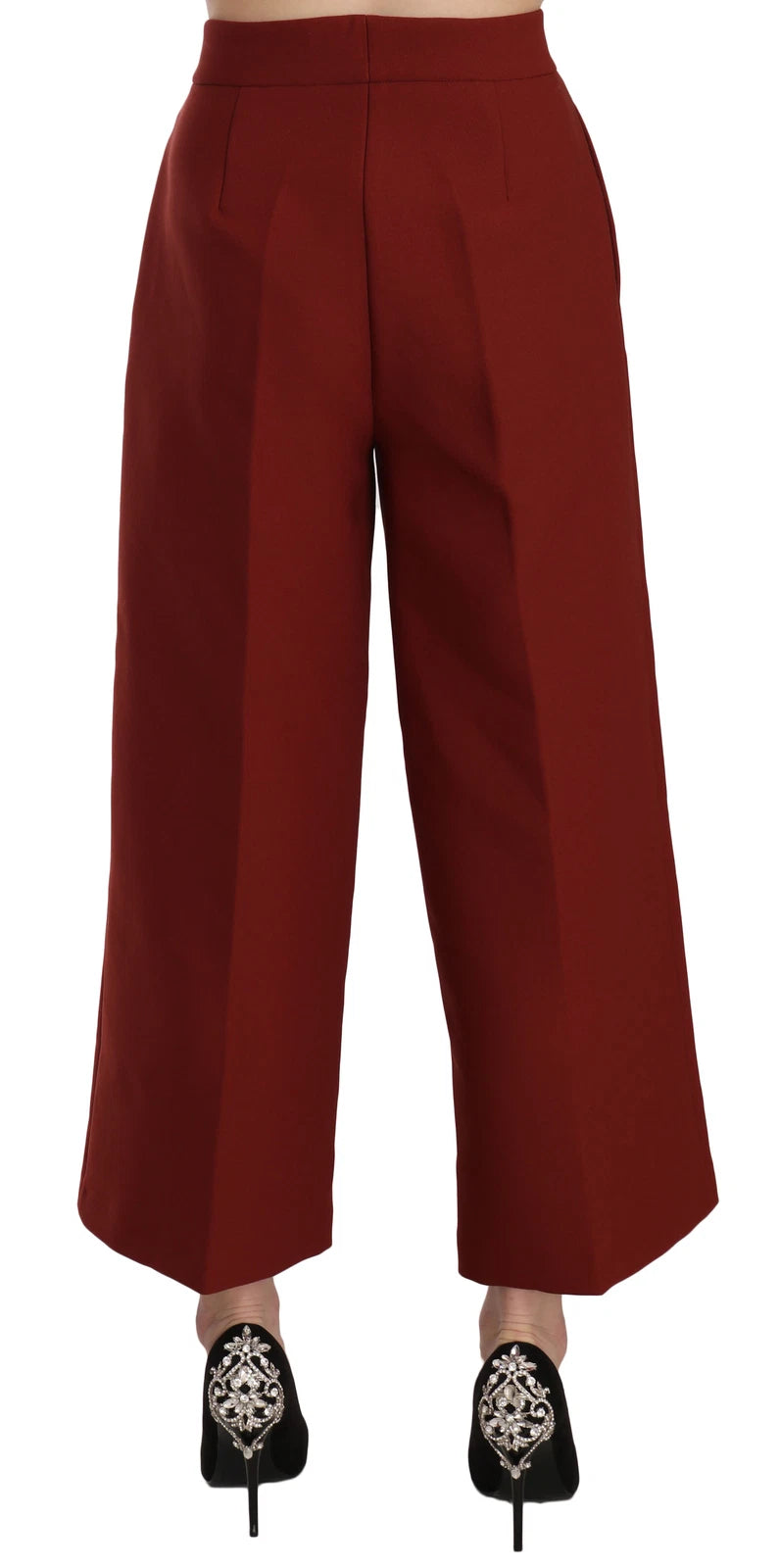 A pair of red high waist cropped flared dress pants