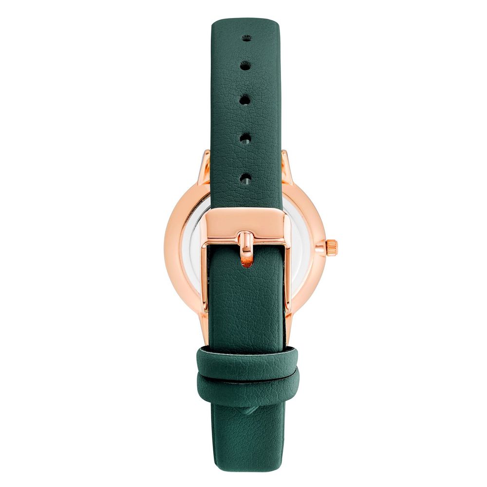 Green leather watch with rose gold accents