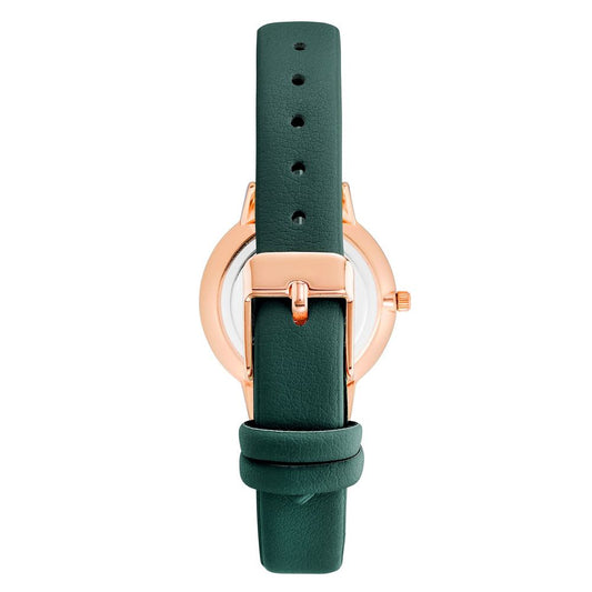 Green leather watch with rose gold accents