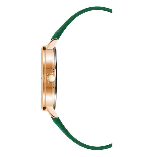 A bicolor plastic watch with green strap