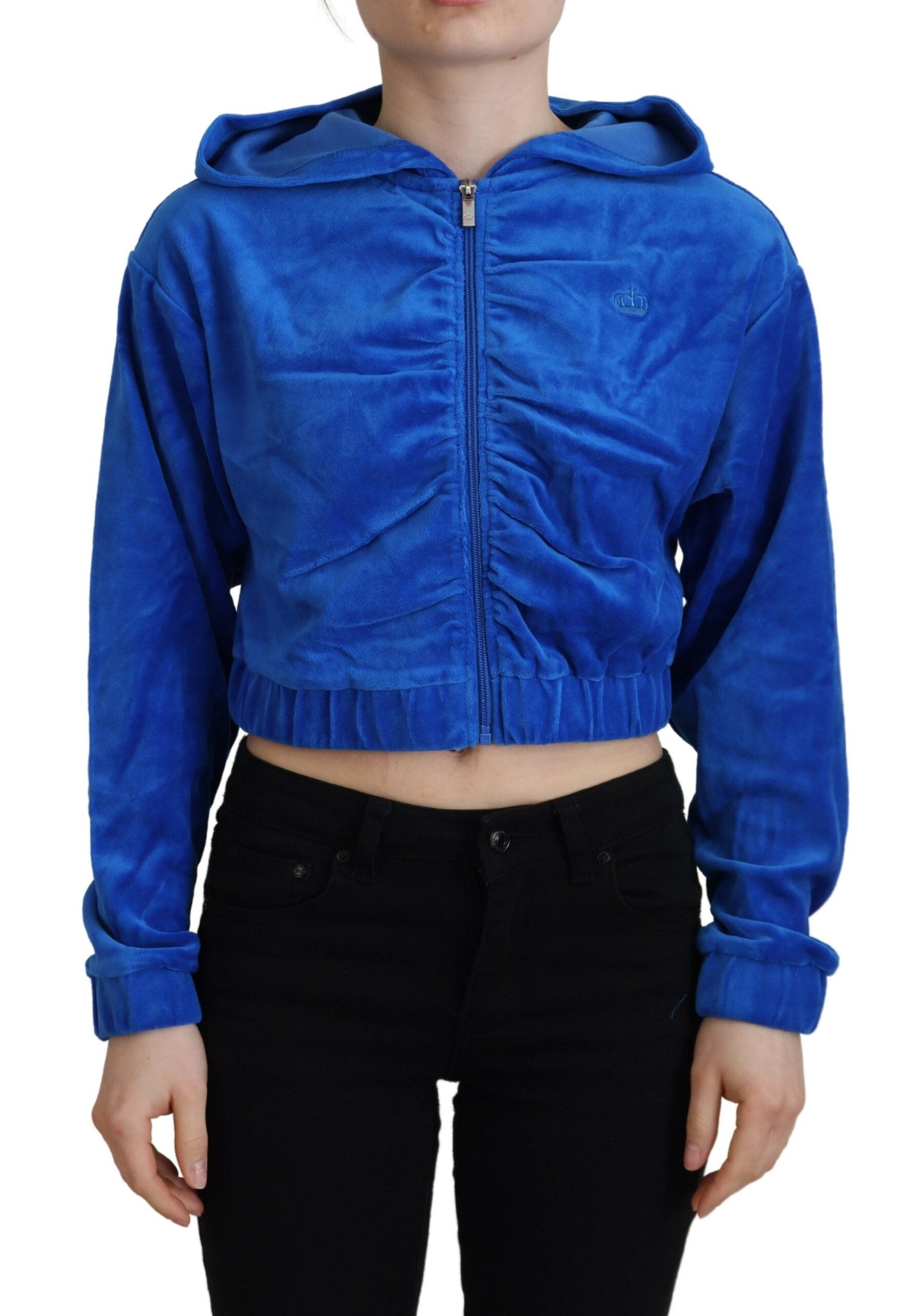 Blue velvet jacket with hood
