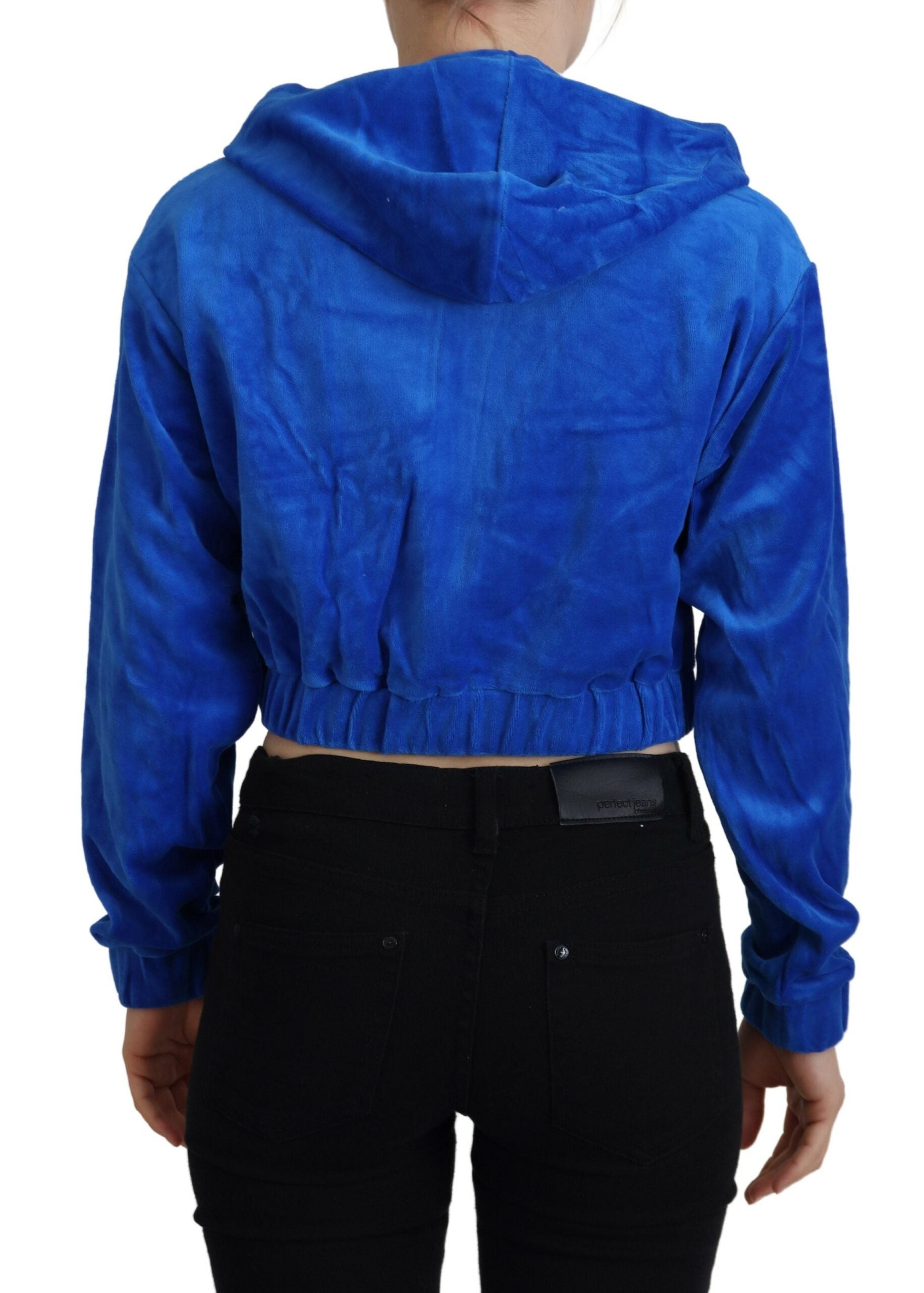 Blue hoodie with fringe details on back