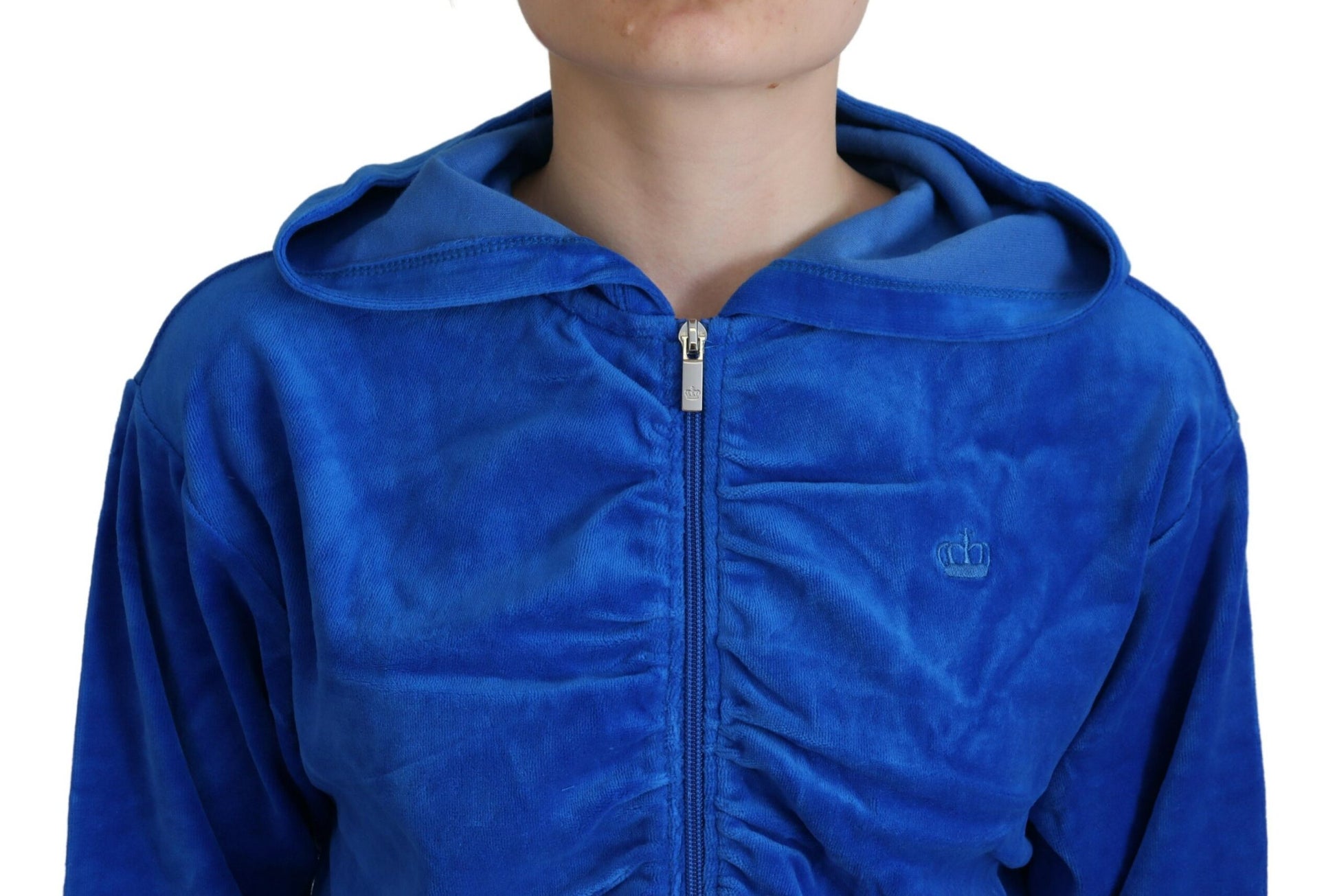 Blue velvet hoodie with zipper