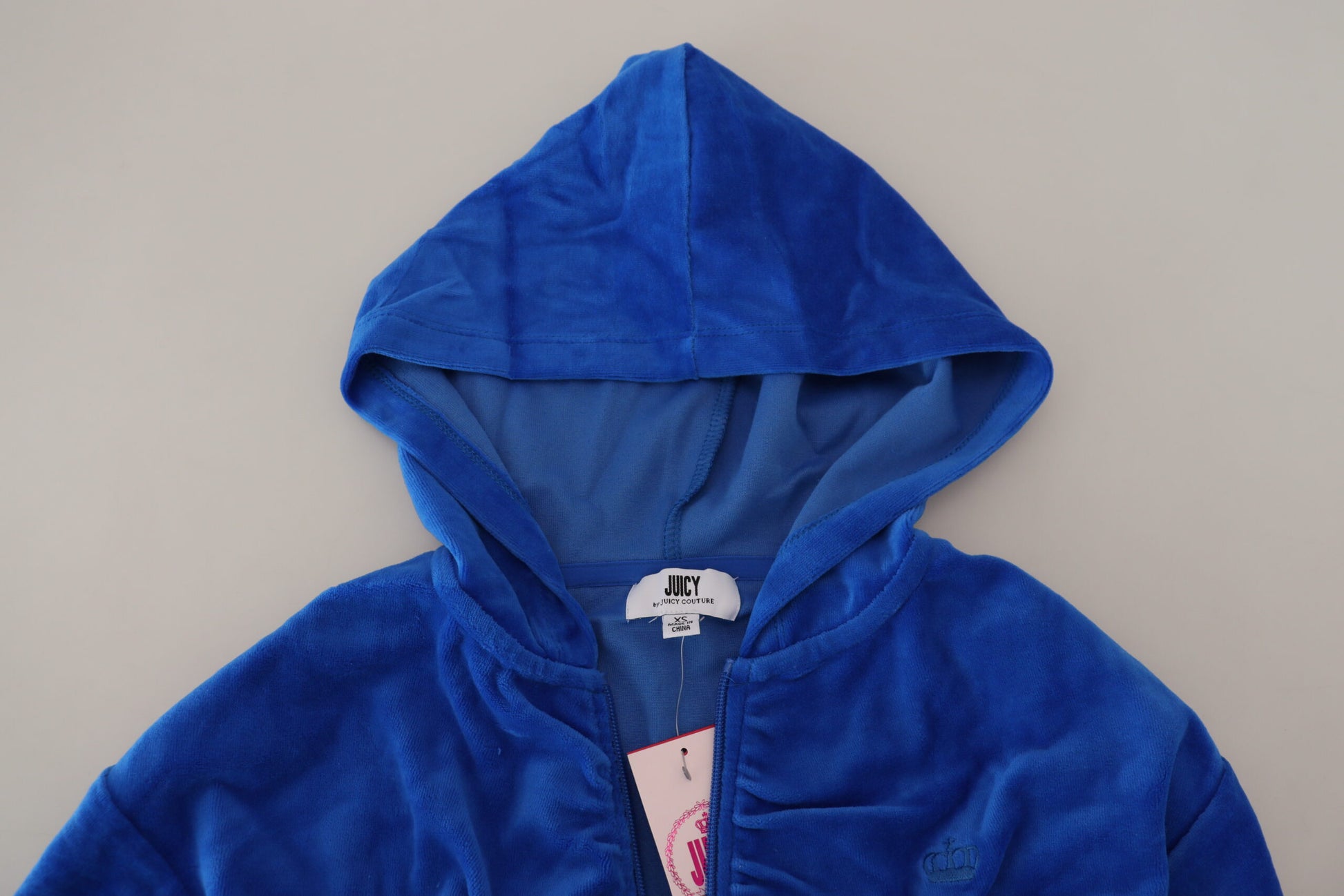 Blue velvet hoodie with drawstring hood