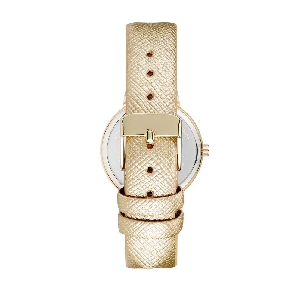 A gold plastic watch with a textured band