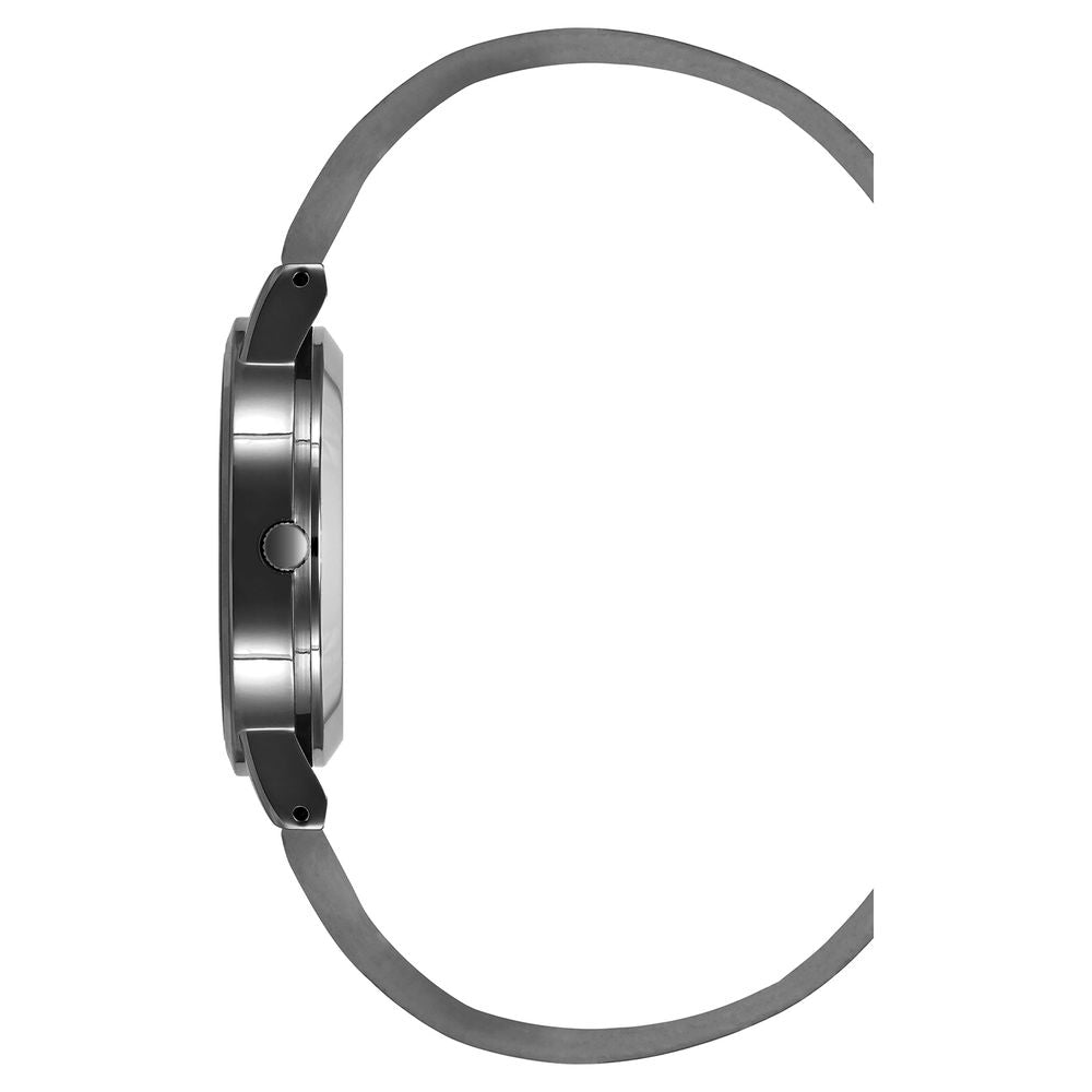 A gray plastic watch with a silver buckle