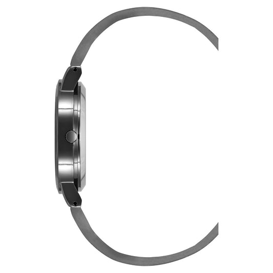 A gray plastic watch with a silver buckle