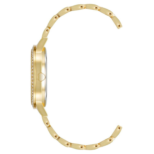 Gold bracelet with multicolored stones on watch face