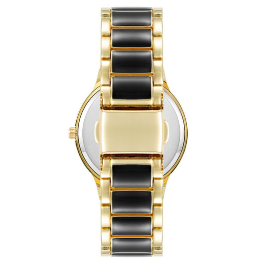 Gold and black watch with white face