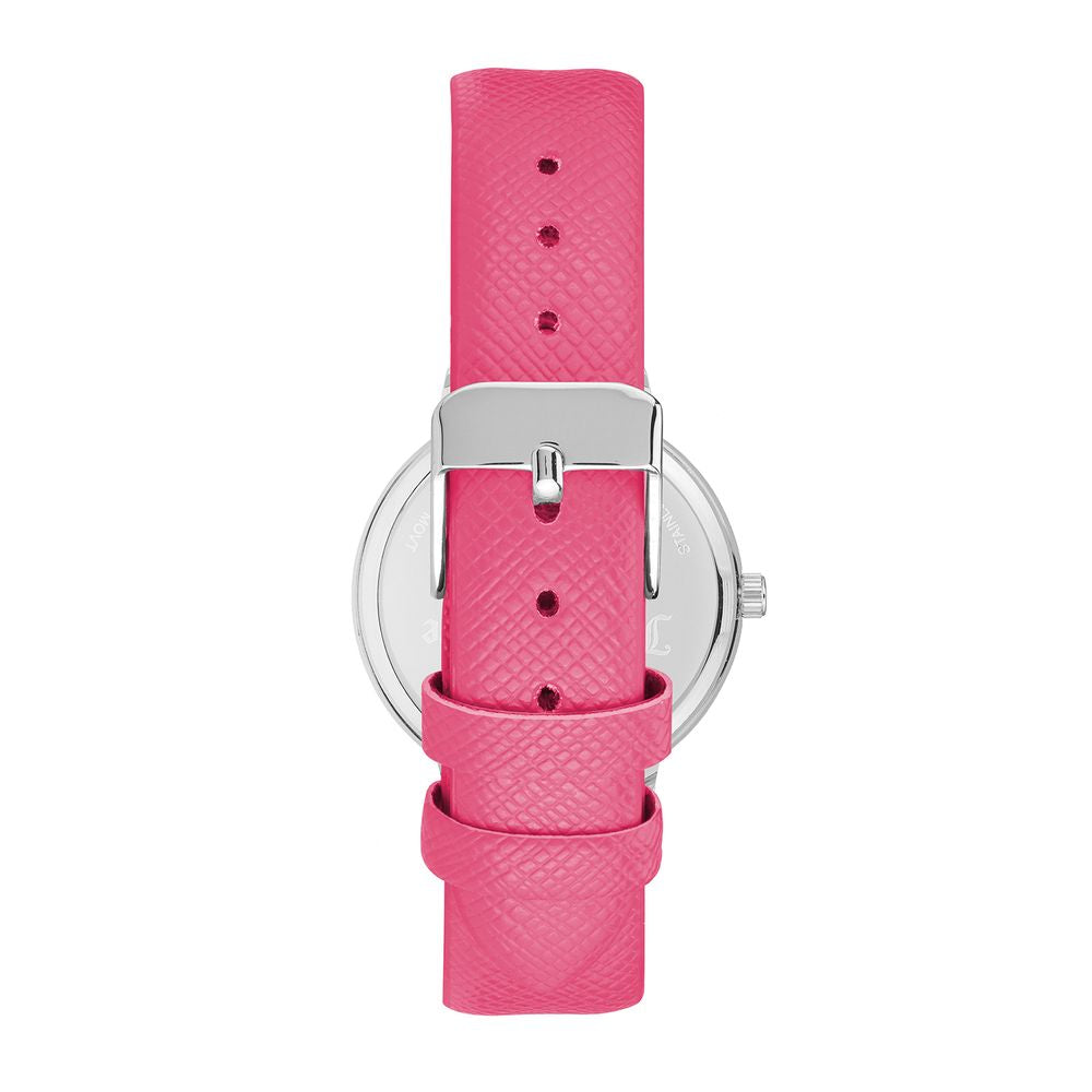 Pink leather watch strap with silver buckle