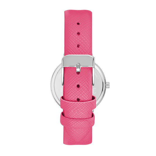 Pink leather watch strap with silver buckle