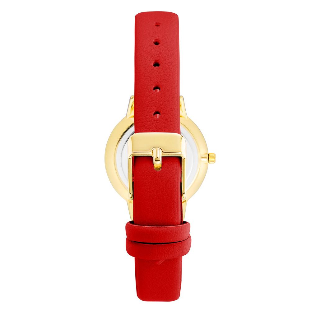 Red leather watch with gold buckle
