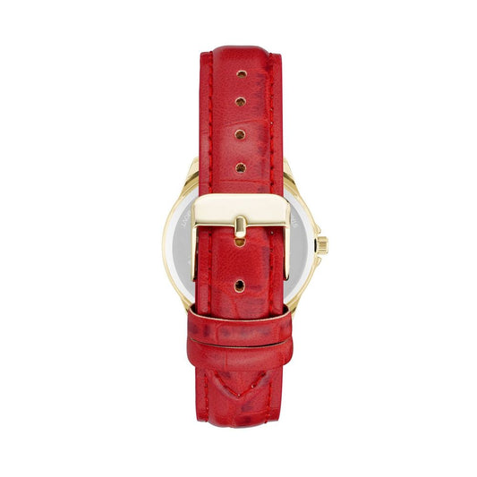 Red leather watch with gold buckle