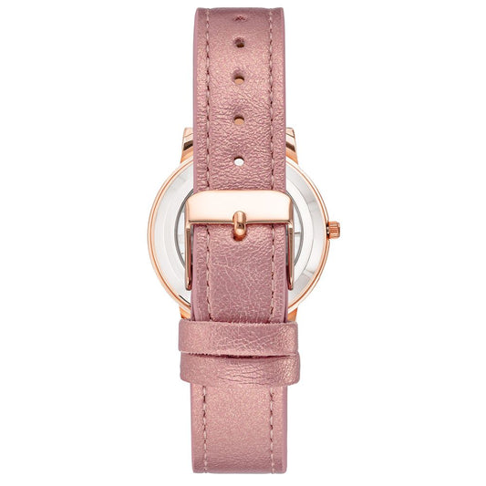 Pink leather watch strap with silver buckle