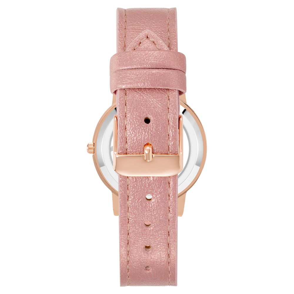 Pink leather watch strap with silver buckle