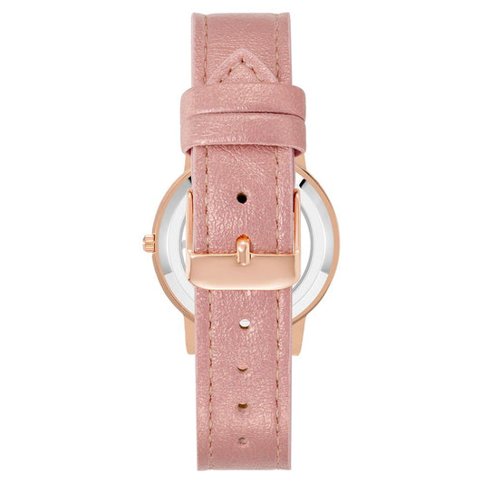 Pink leather watch strap with silver buckle