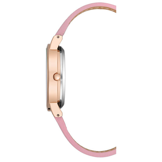 Pink and gold watch with multicolored strap