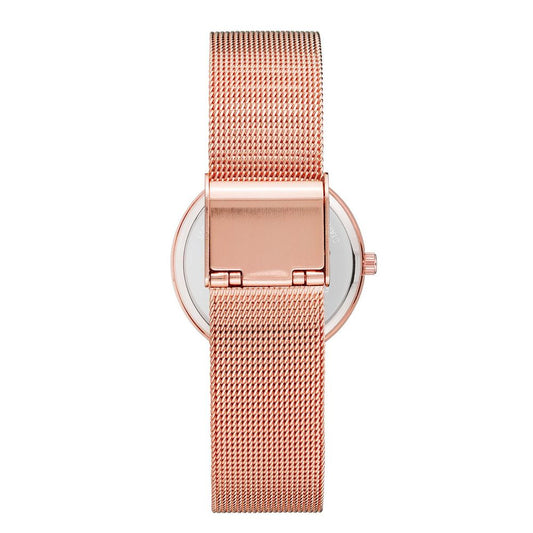 Pink watch with stainless steel band