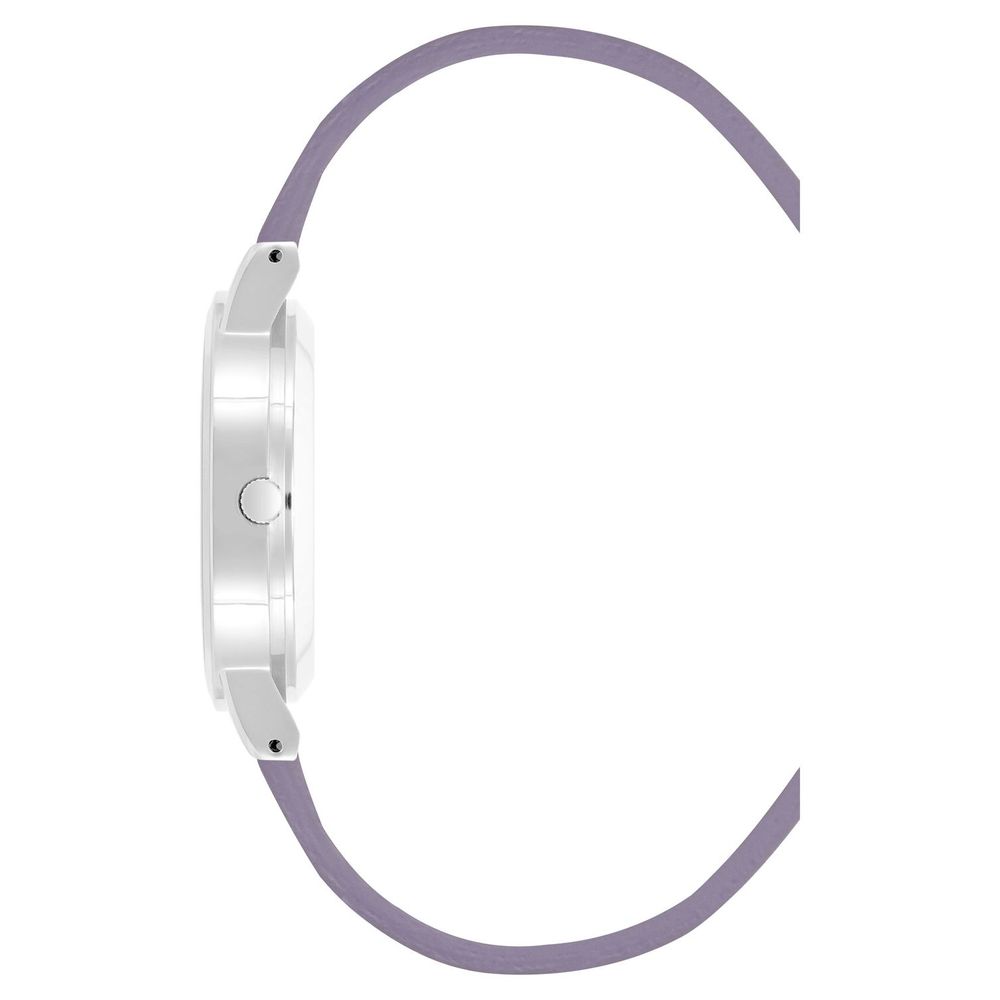 A purple plastic watch with a silver buckle