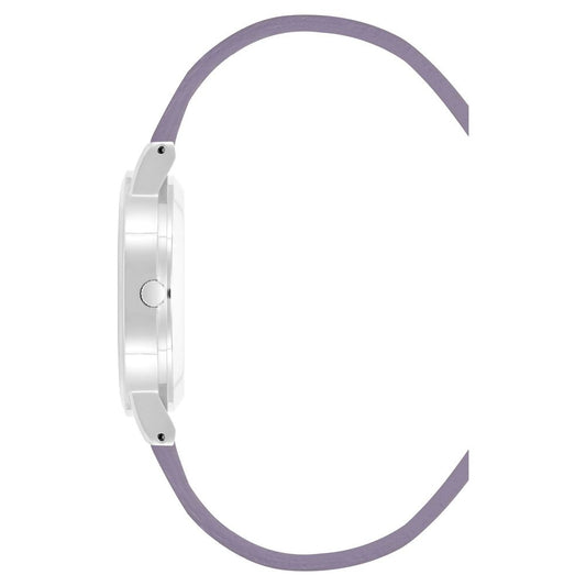 A purple plastic watch with a silver buckle