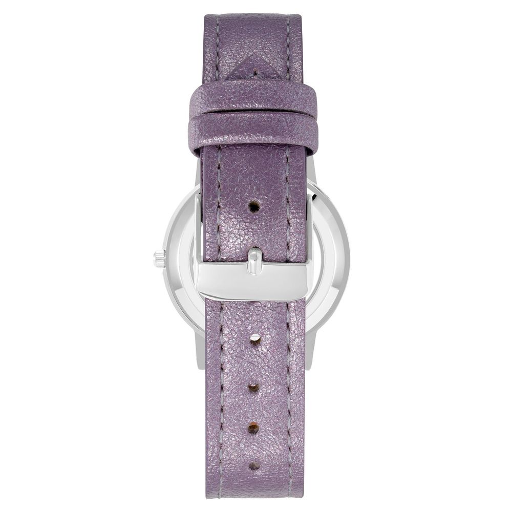 A purple plastic watch with a silver buckle