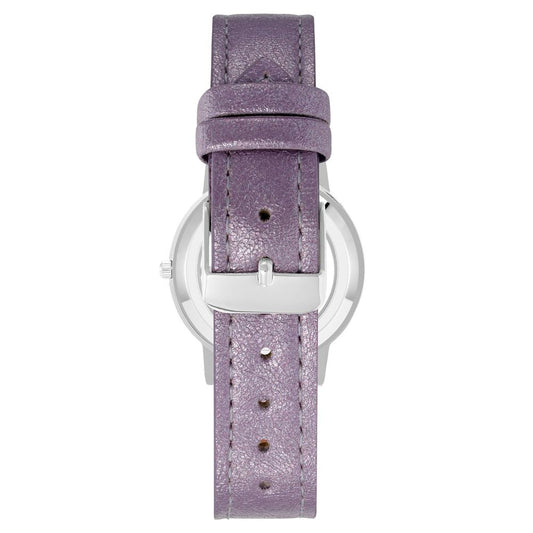 A purple plastic watch with a silver buckle