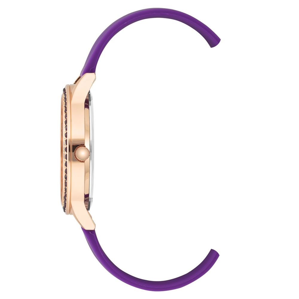 A purple bracelet with a rose gold clasp