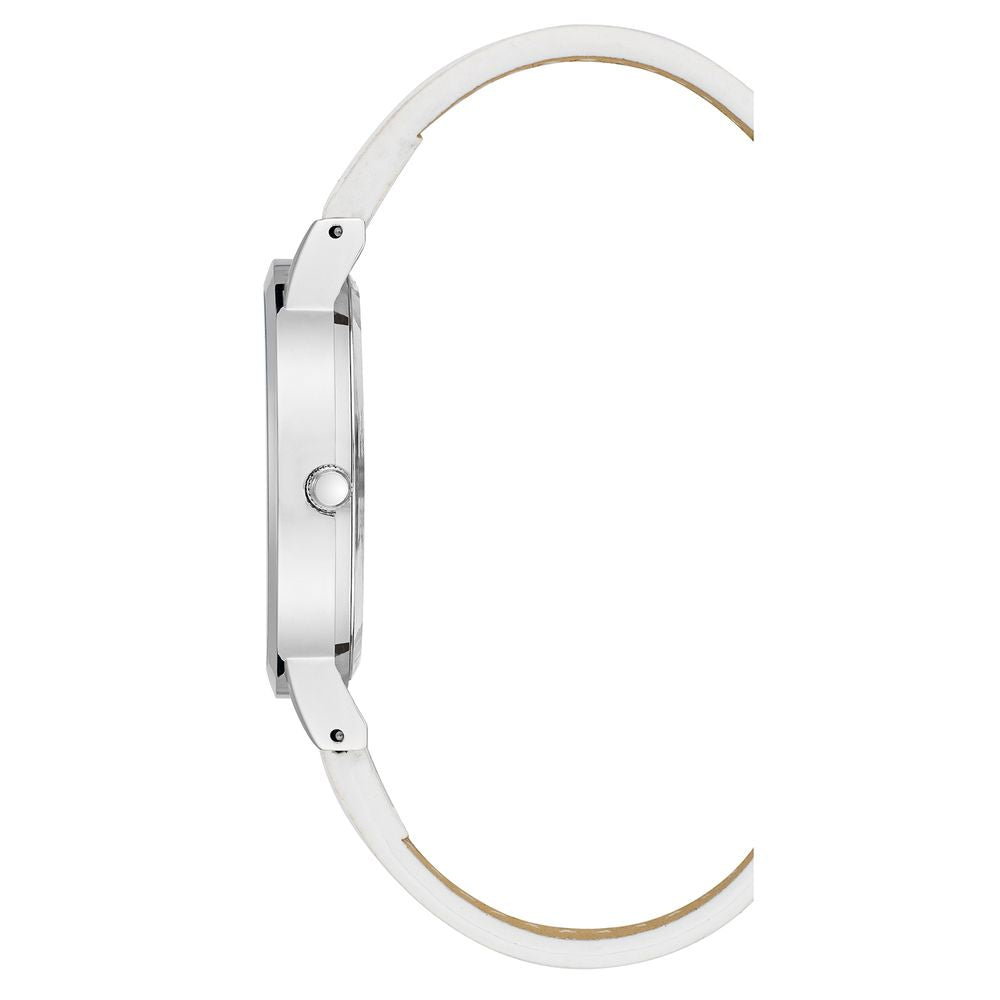 Silver watch with white plastic band
