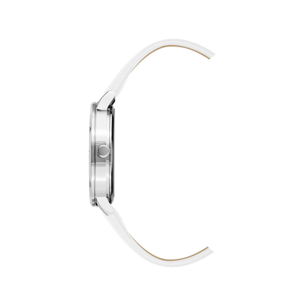 A white plastic watch with a gold-tone band