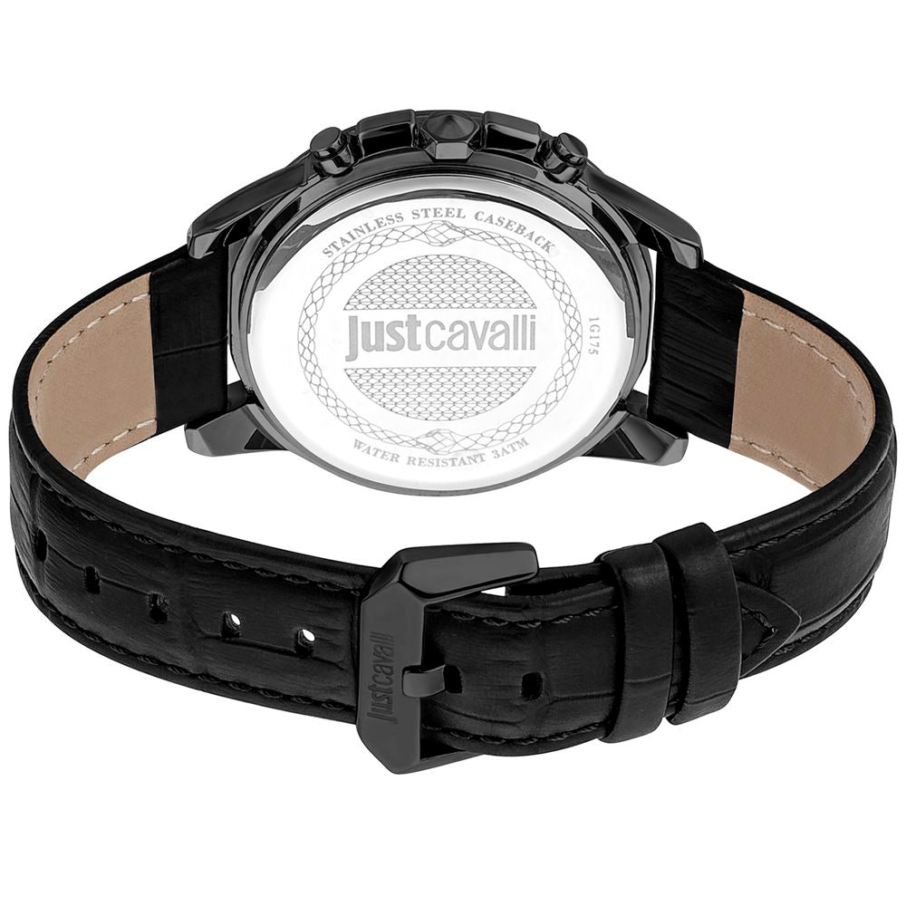 A black leather watch with a beige strap from the brand Just Cavalli